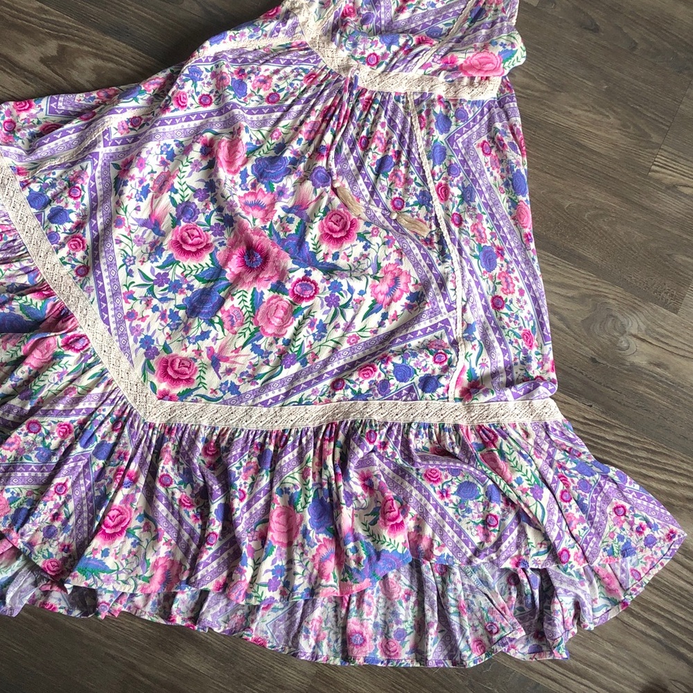 Spell Babushka Midi Dress Pink Floral Whimsical XS Flaw - Picture 6 of 16